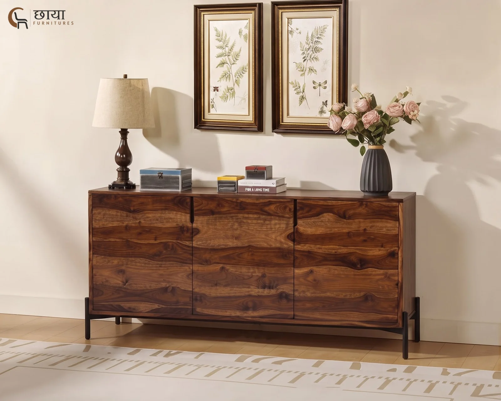 Amber Sheesham Wood Sideboard (Teak Finish) — (6)