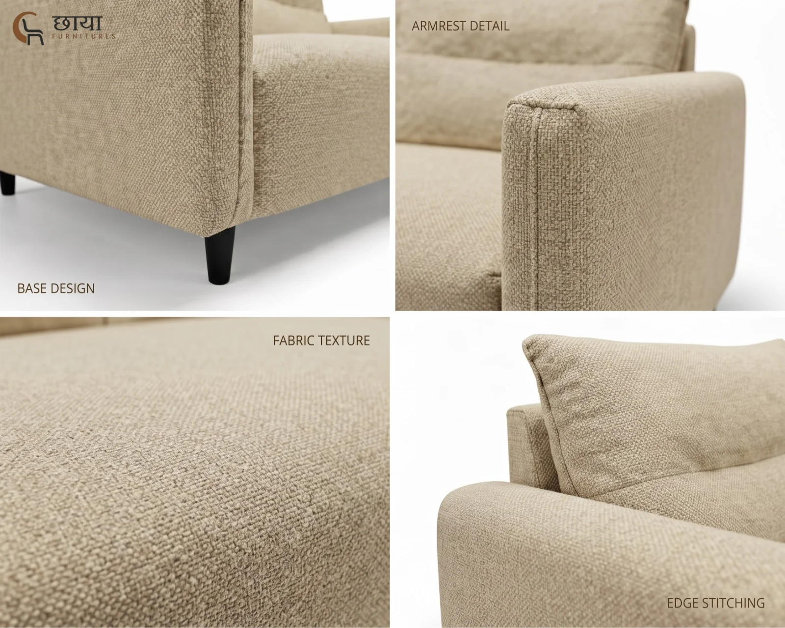 Nora 3 Seater Fabric Sofa (Royal Cream) — 03