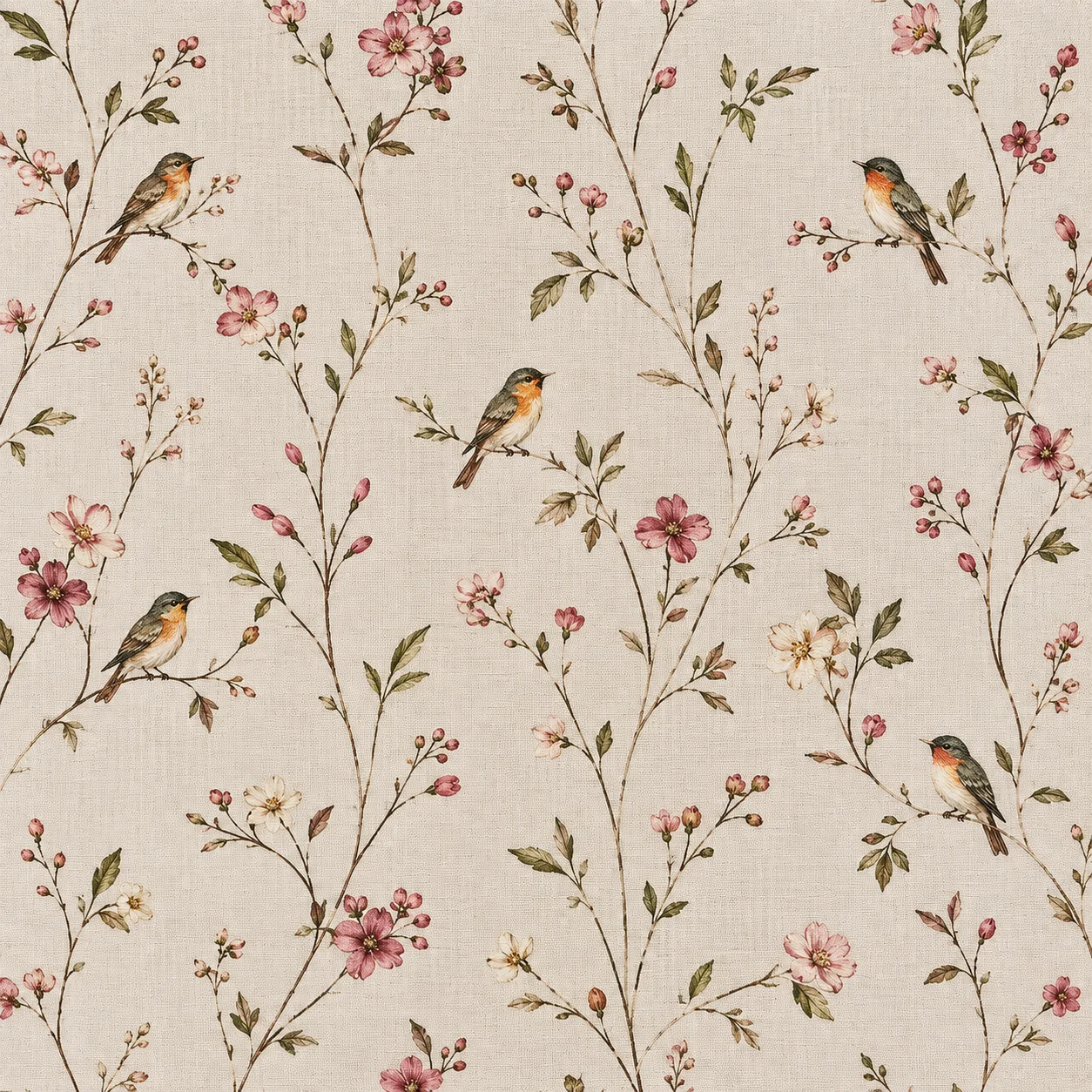 Meadow Fabric Lounge Chair (Petal Bird) — Vintage Botanical Birds on Linen
