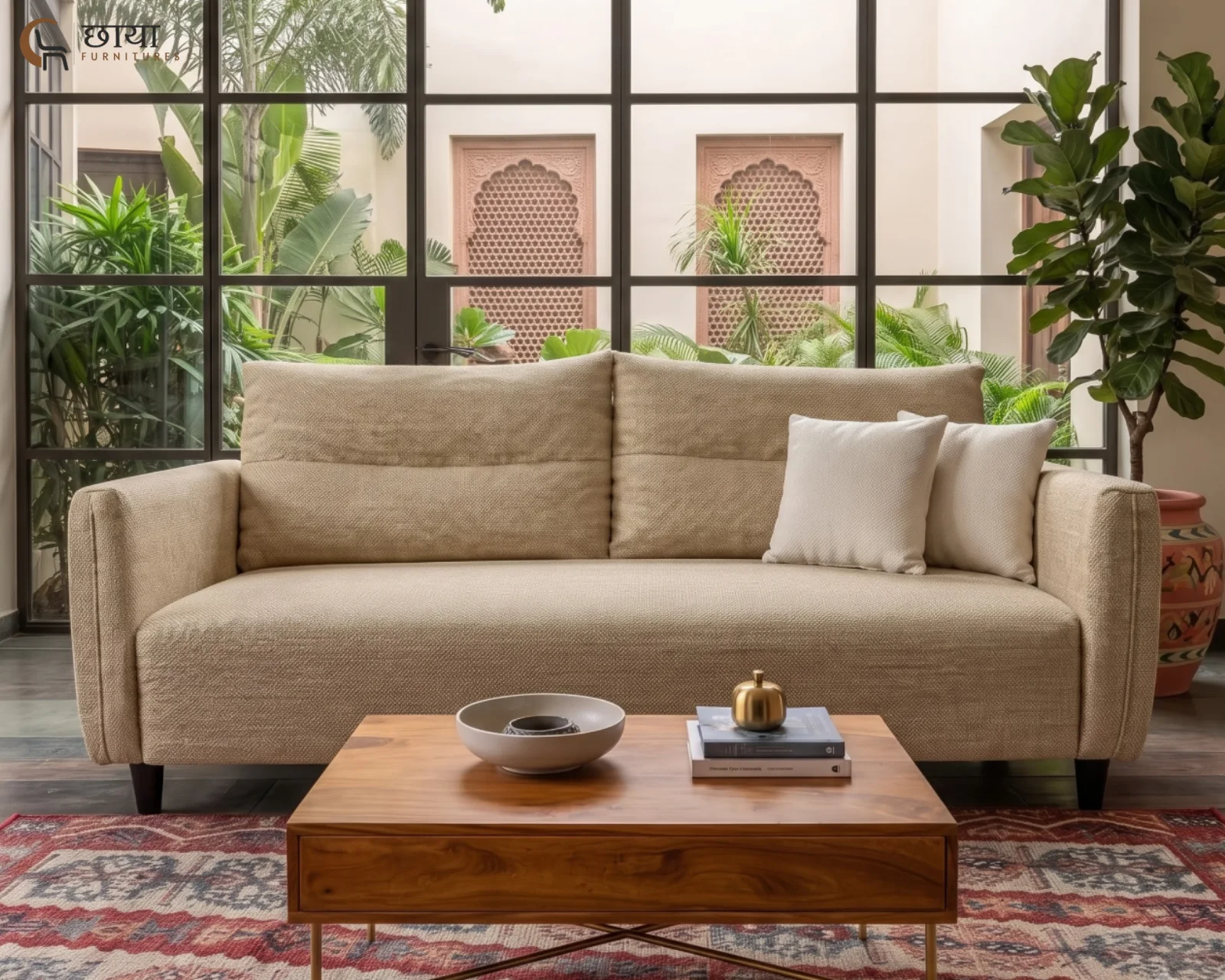 Nora 3 Seater Fabric Sofa (Royal Cream) — 05