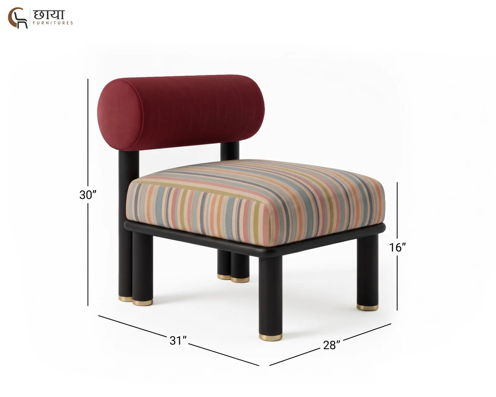 Bella Fabric Lounge Chair (Muted Stripe, Deep Maroon) — dim