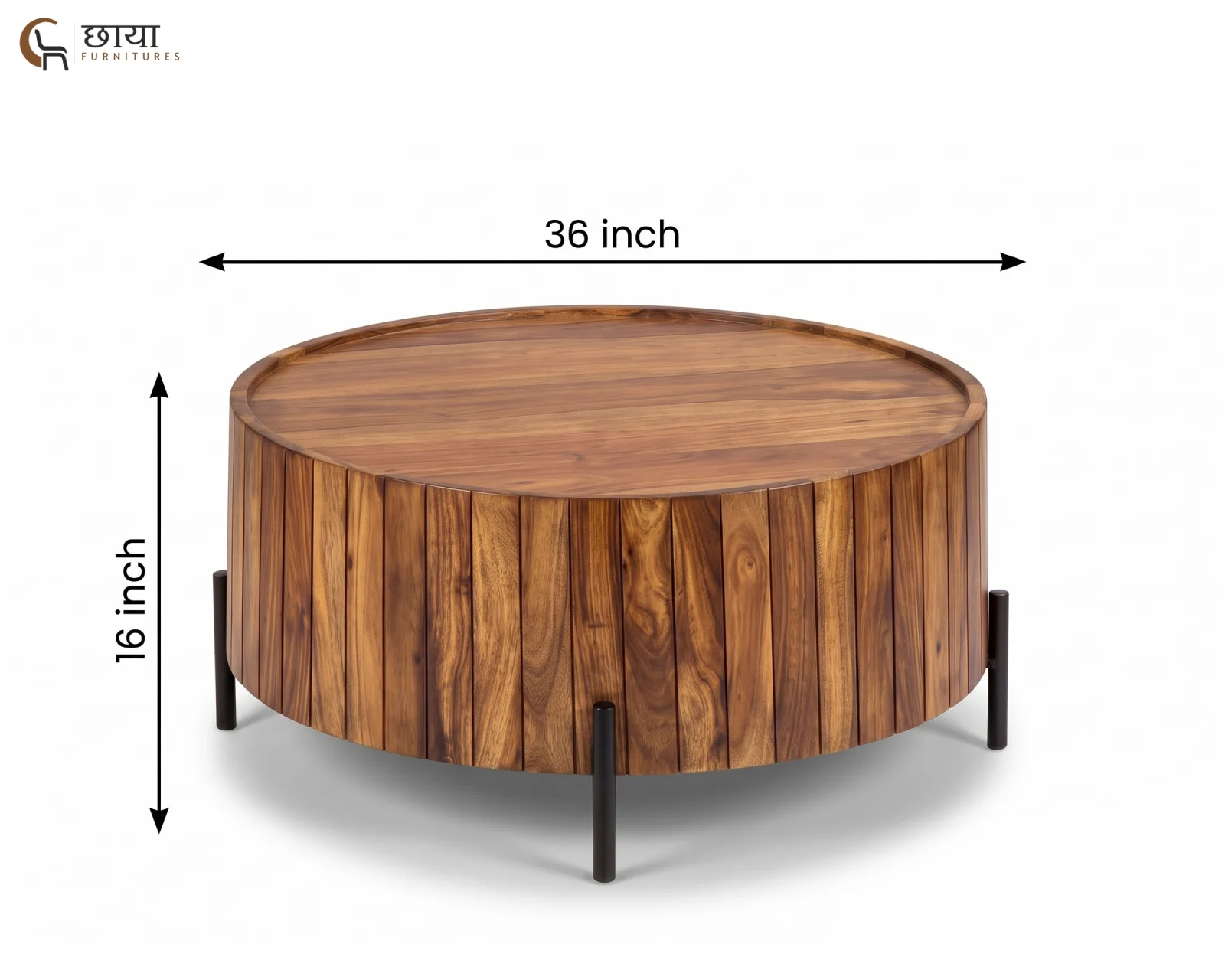 Sterling Sheesham Wood Coffee Table (Honey Finish) — dim 6