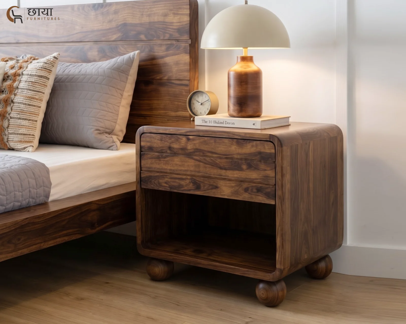 Florian Bedside Table (Teak Finish) — front