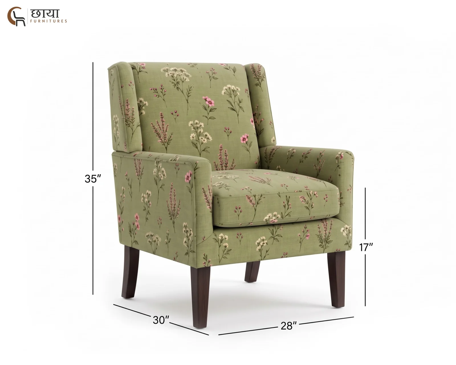 Olive Wingback Chair (Flora Green) — dim