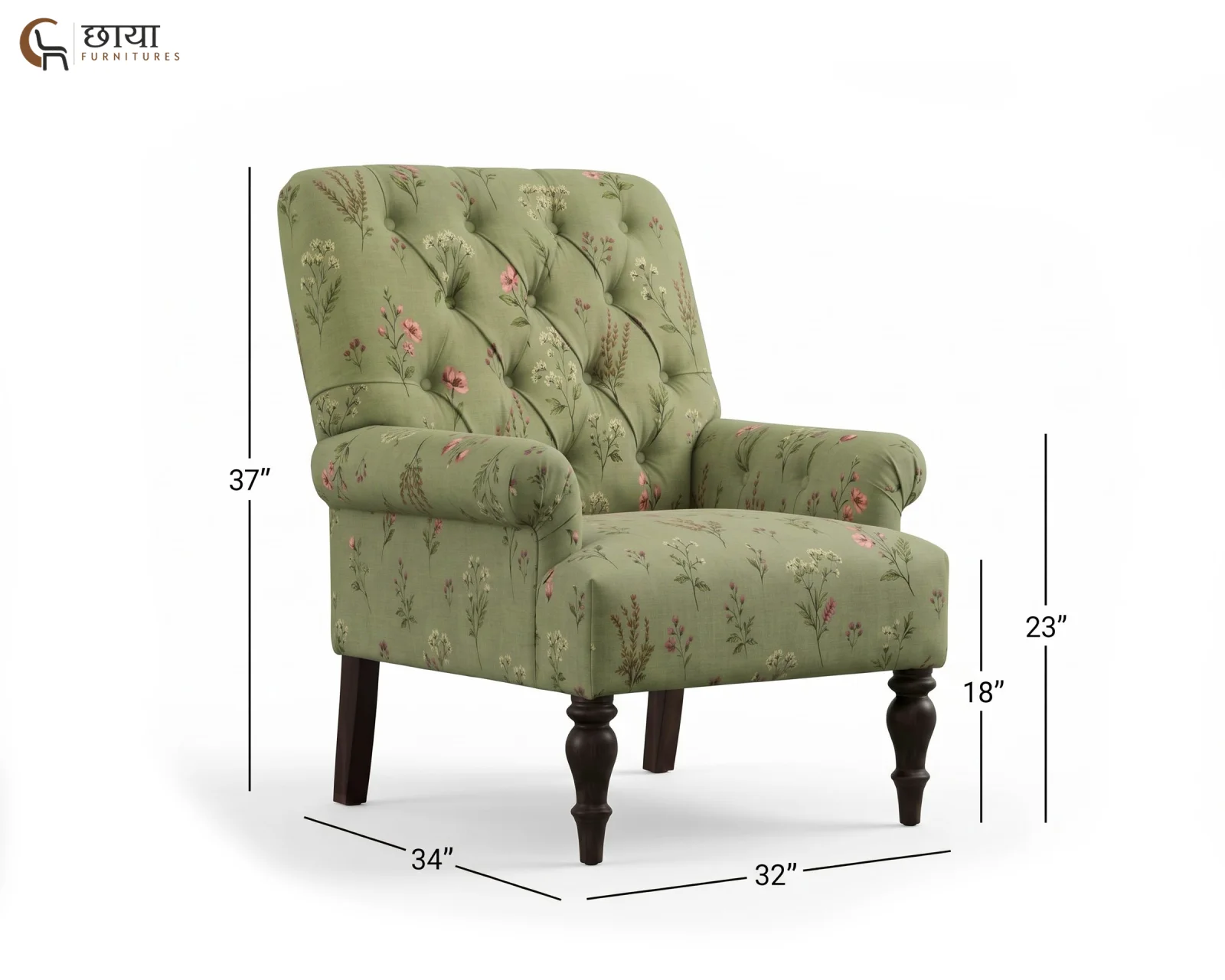 Willow Wingback Chair (Flora Green) — dim