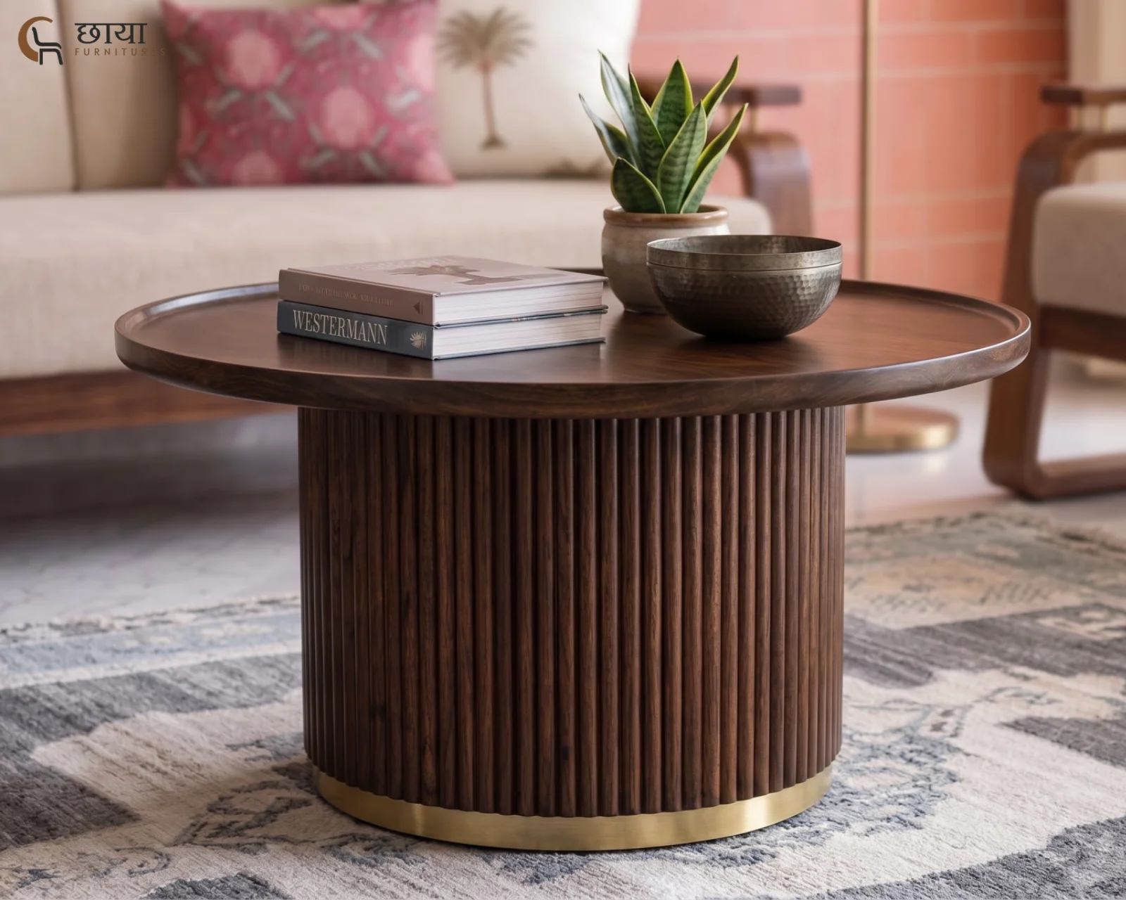 Clara Sheesham Wood Coffee Table (Walnut Finish) — front (2)
