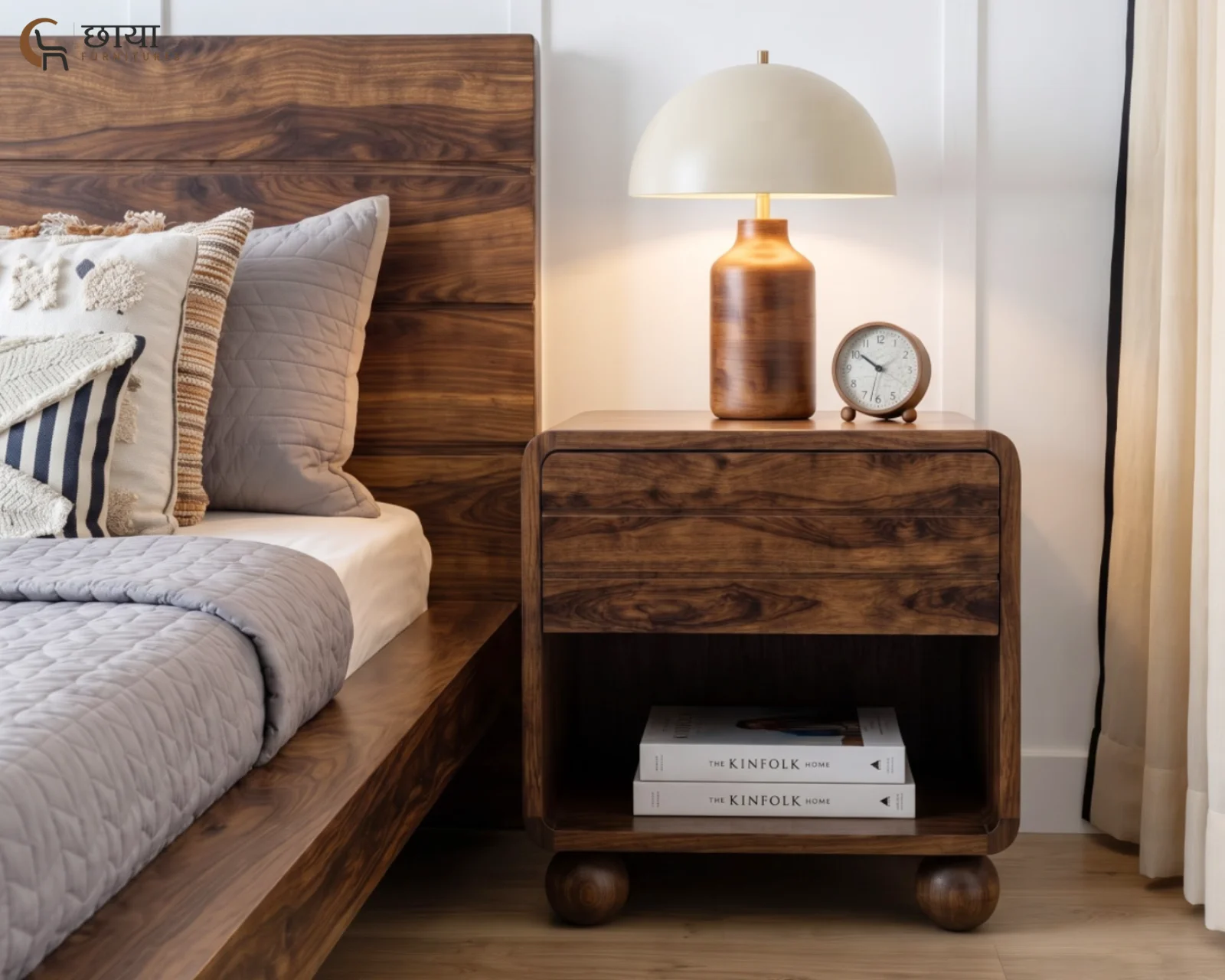 Florian Bedside Table (Teak Finish) — (13)