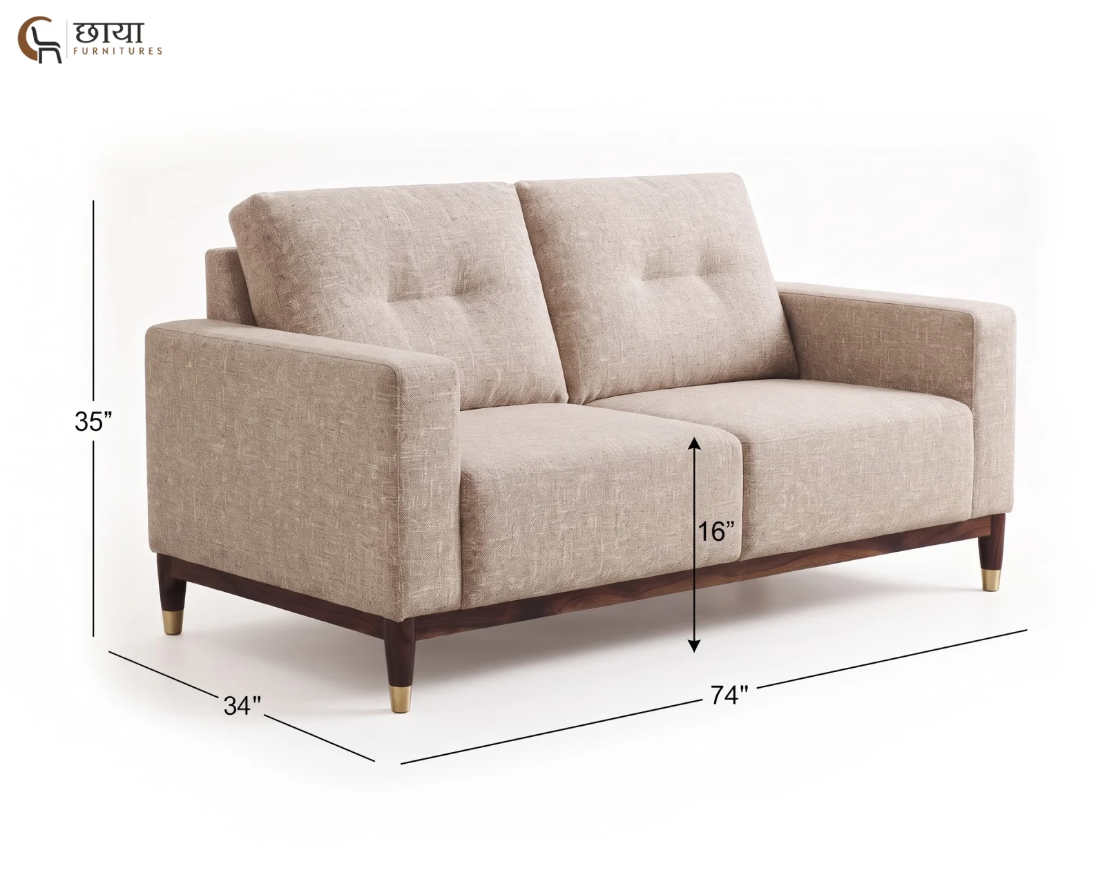 Spring 3 Seater Fabric Sofa (Neutral Beige) — dim