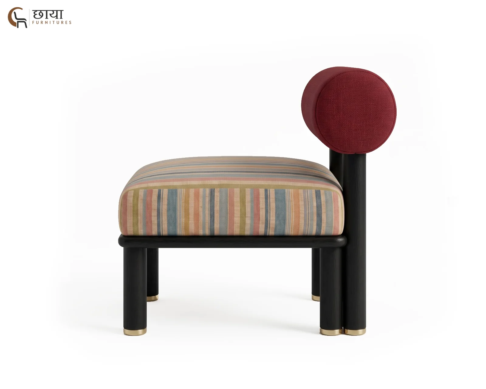 Bella Fabric Lounge Chair (Muted Stripe, Deep Maroon) — (3)