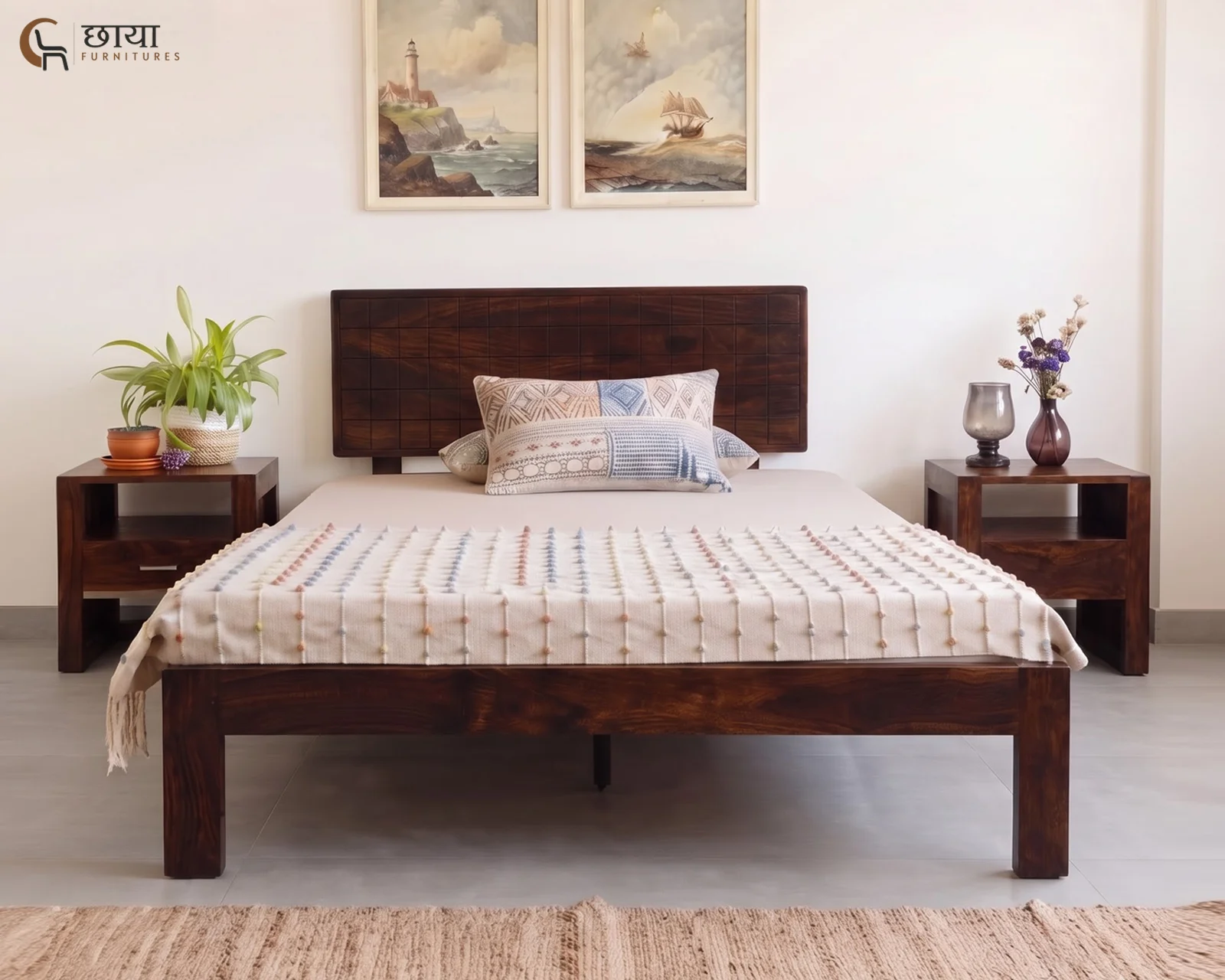 Denver Sheesham Wood Single Bed Without Storage (Walnut Finish) — 08