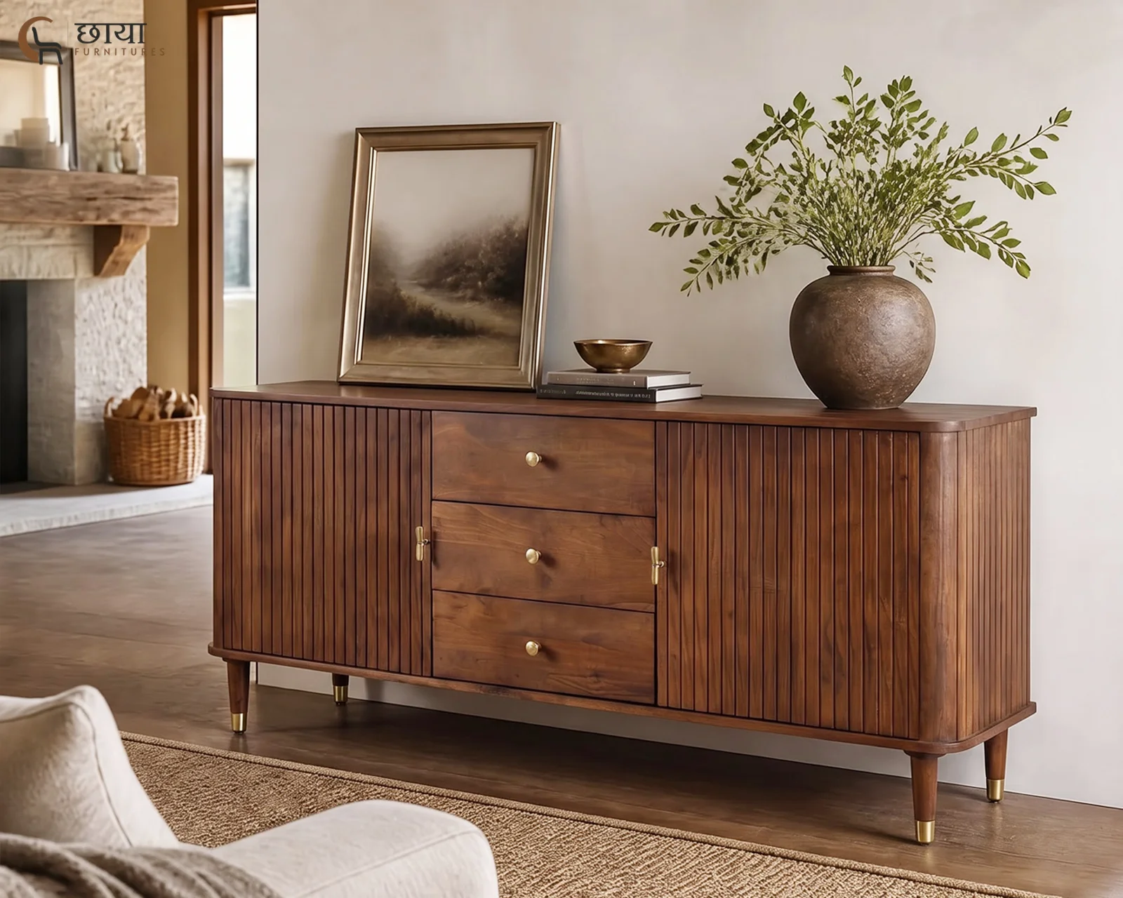 Maple Mango Wood Sideboard (Teak Finish) — front