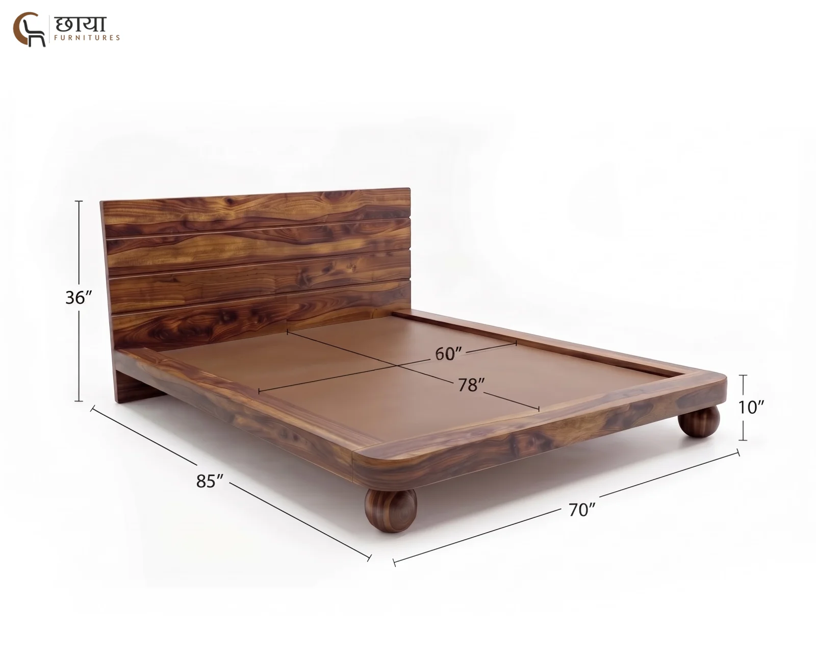 Florian Low Floor Bed Without Storage (Queen Size, Teak Finish) — queen