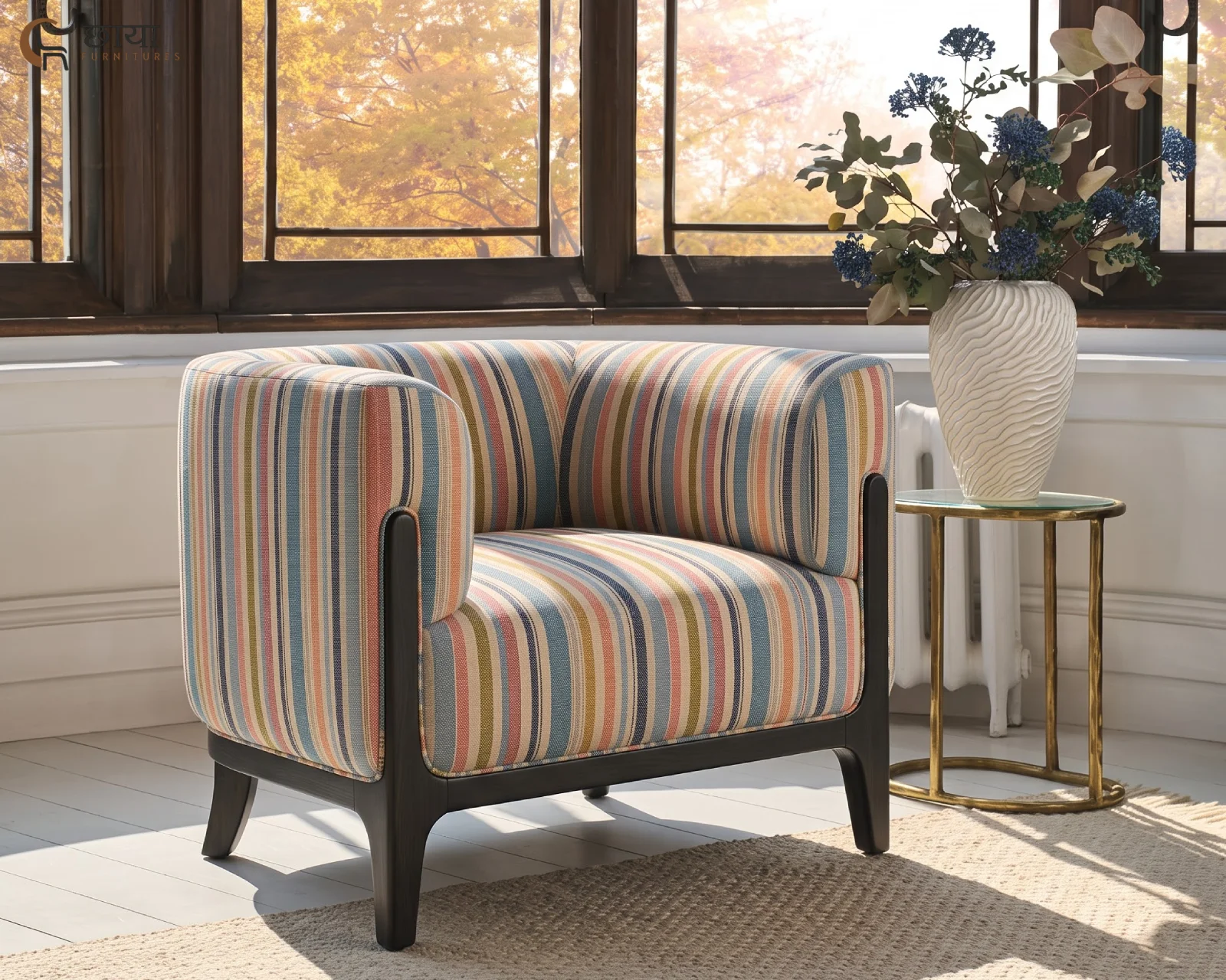 Rosie Fabric Lounge Chair (Muted Stripe) — (5)