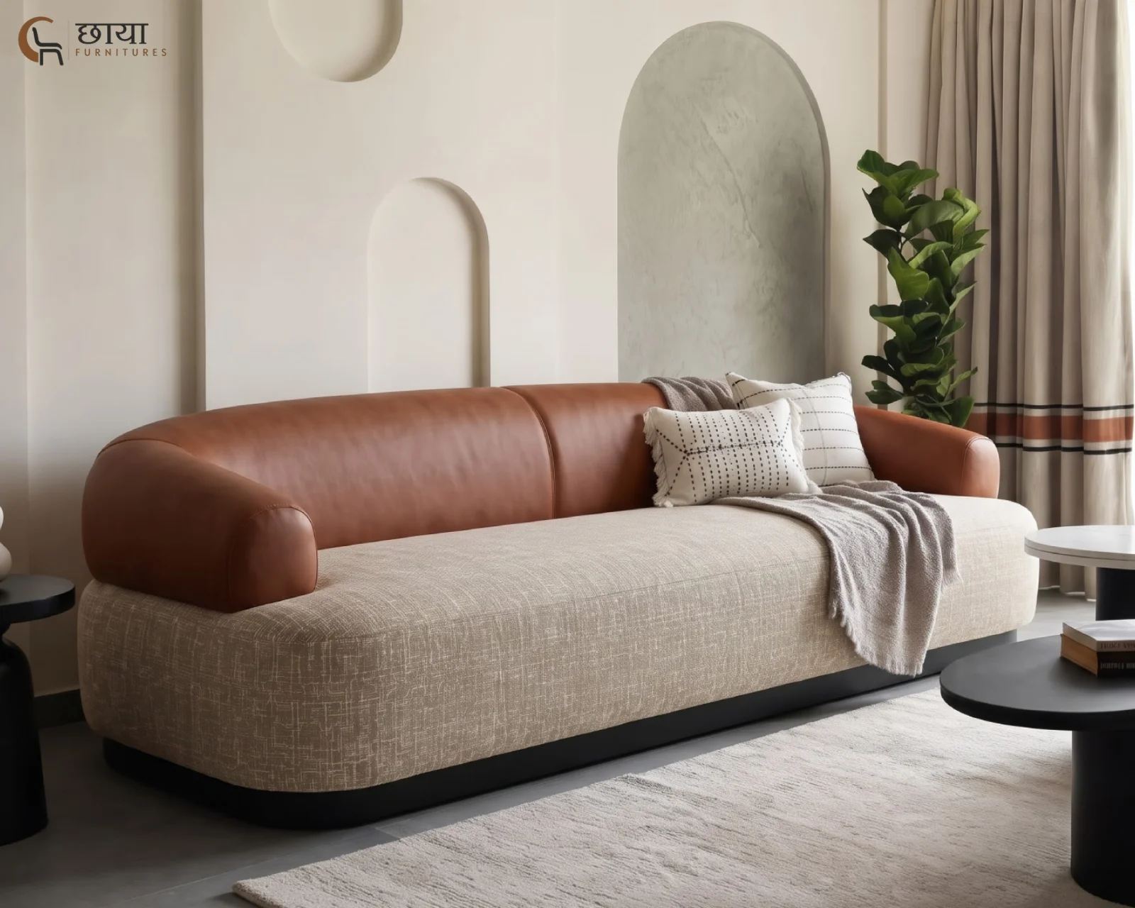 Juliet 3 Seater Fabric Sofa (Warm Brown, Neutral Beige) — front