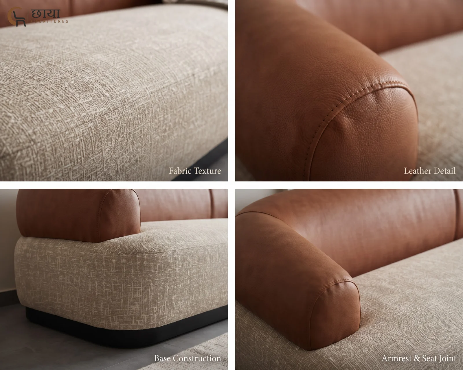 Juliet 3 Seater Fabric Sofa (Warm Brown, Neutral Beige) — (37)