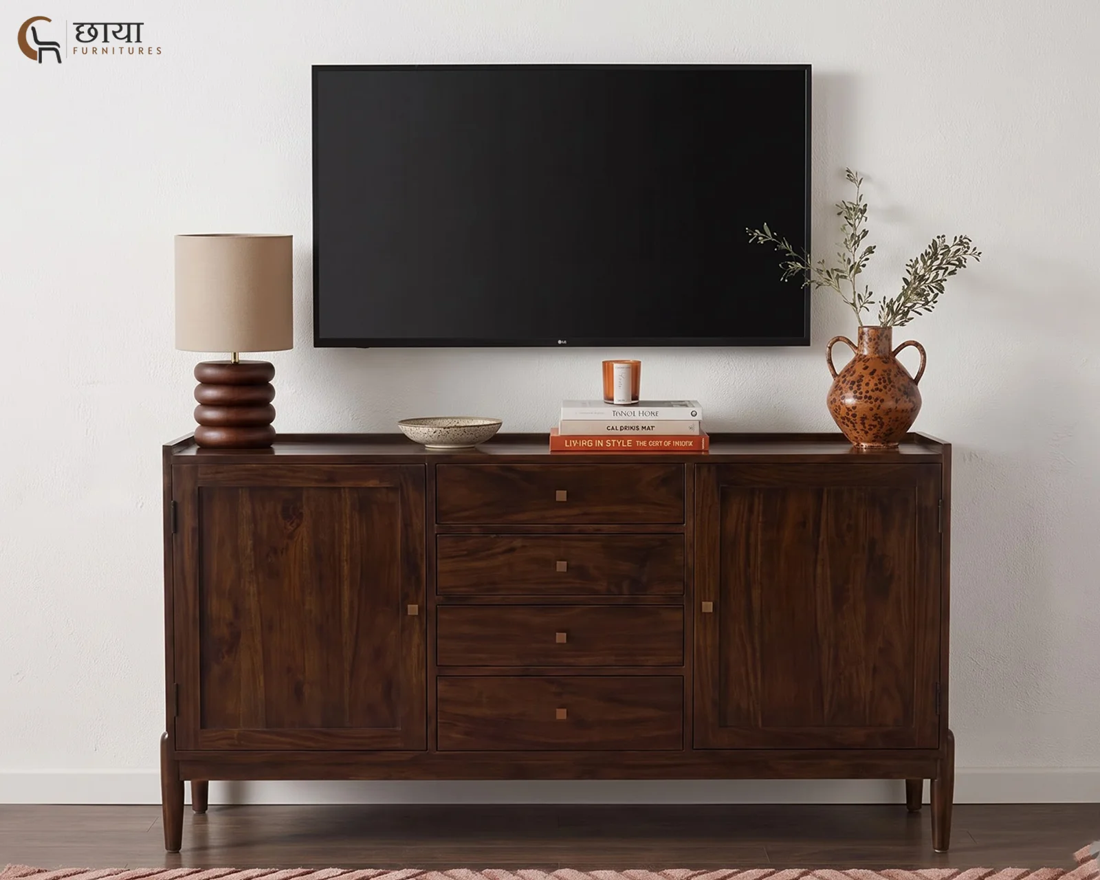 Alba Sheesham Wood TV Unit (Walnut Finish) — 15