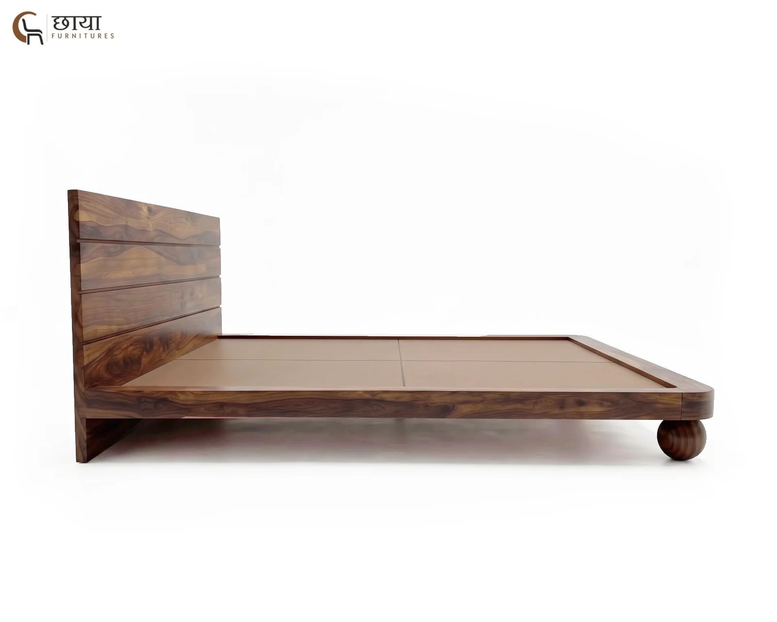 Florian Low Floor Bed Without Storage (King Size, Teak Finish) — (2)