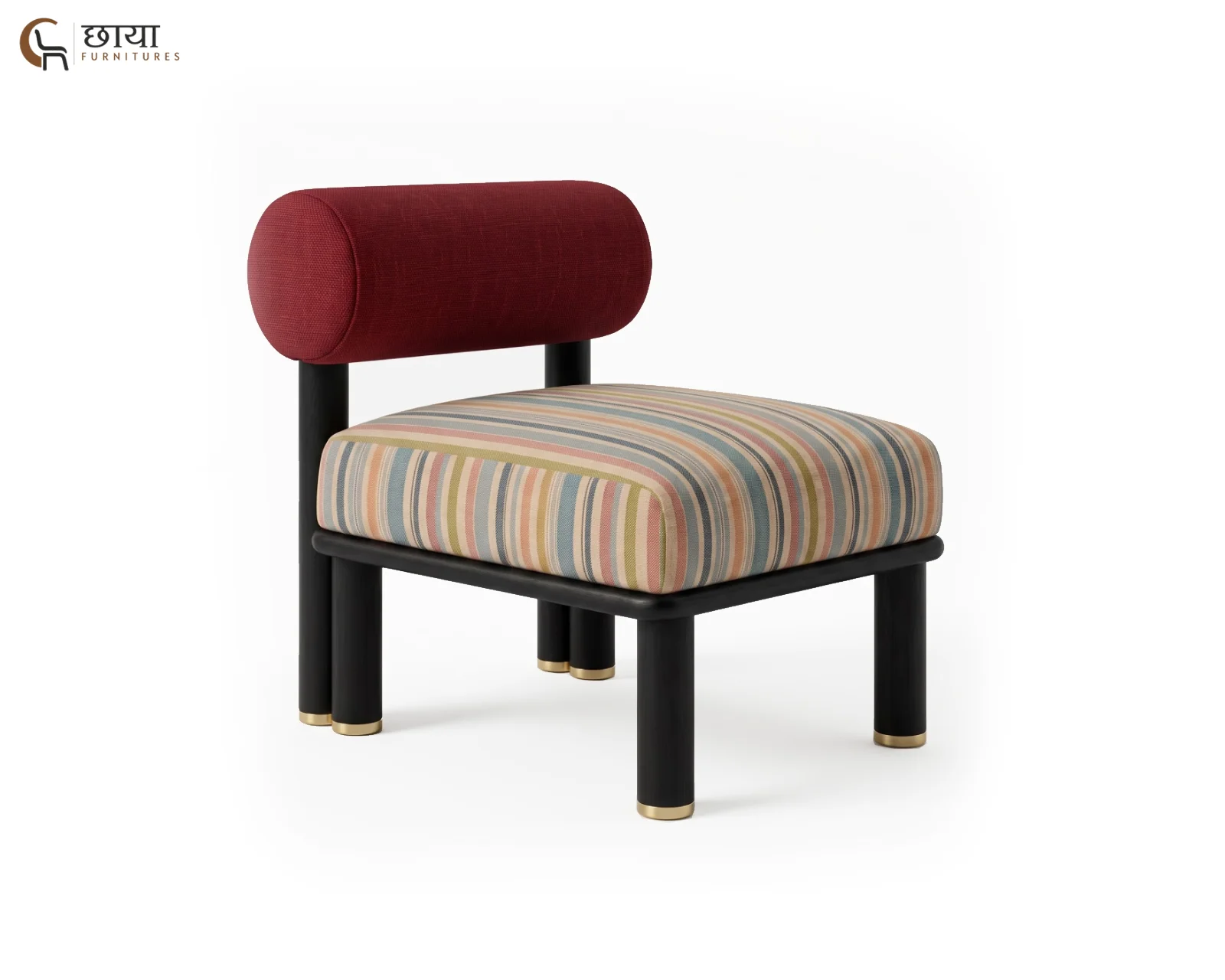 Bella Fabric Lounge Chair (Muted Stripe, Deep Maroon) — (2)