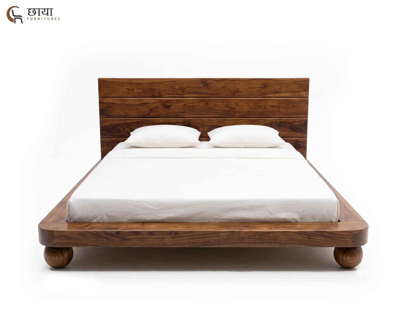 Florian Low Floor Bed Without Storage (Queen Size, Teak Finish) — (5)