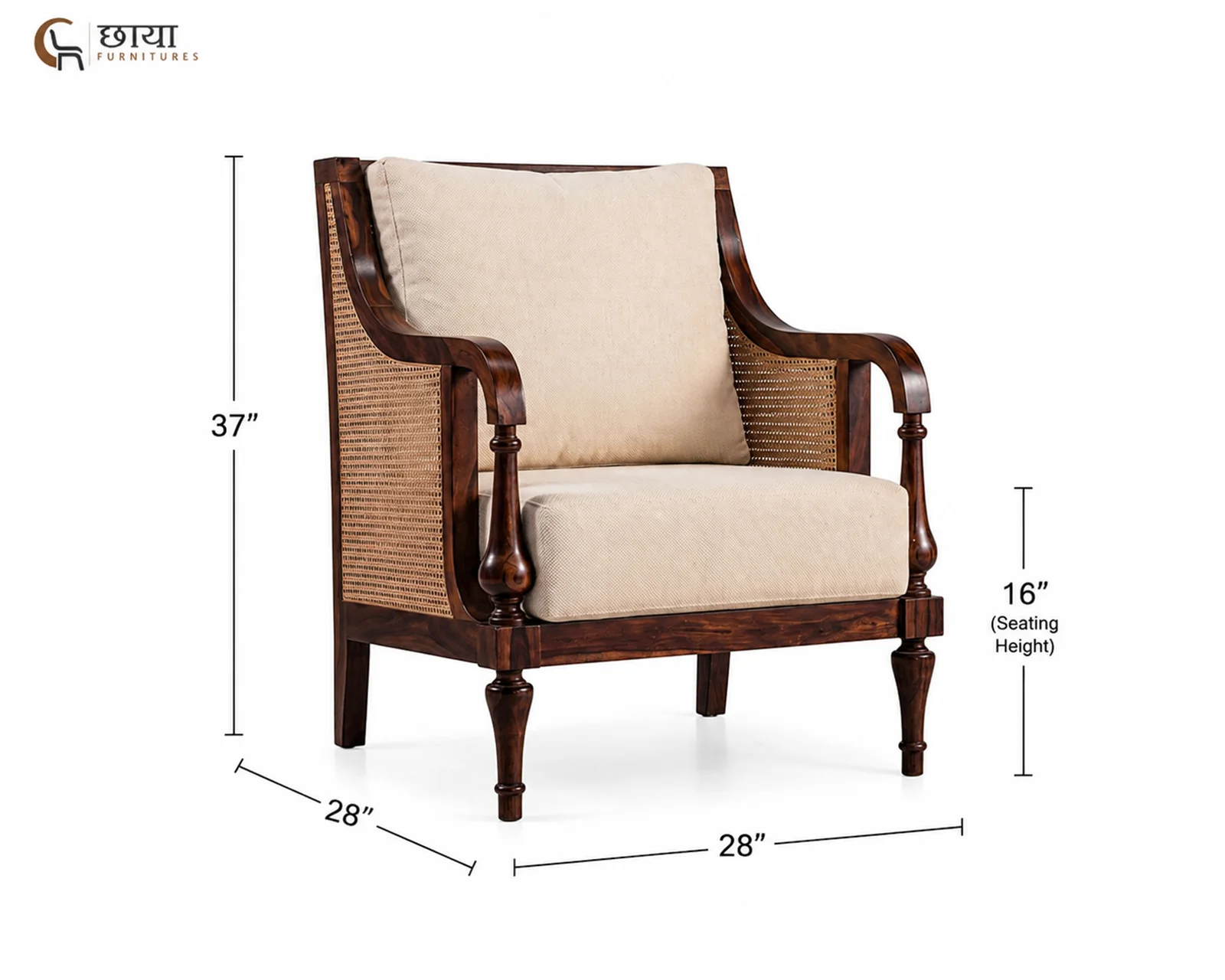 Meher Lounge Chair (Walnut Finish) — dim 3