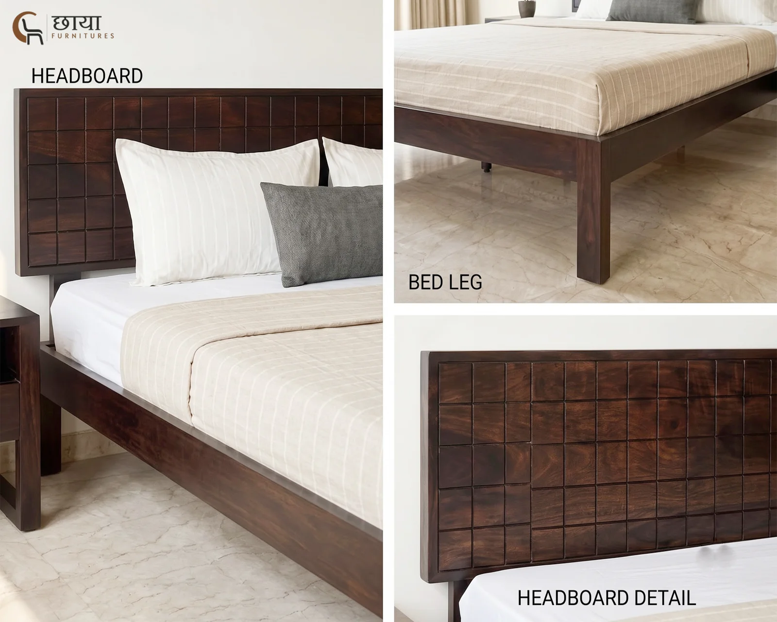 Denver Sheesham Wood Single Bed Without Storage (Walnut Finish) — 10