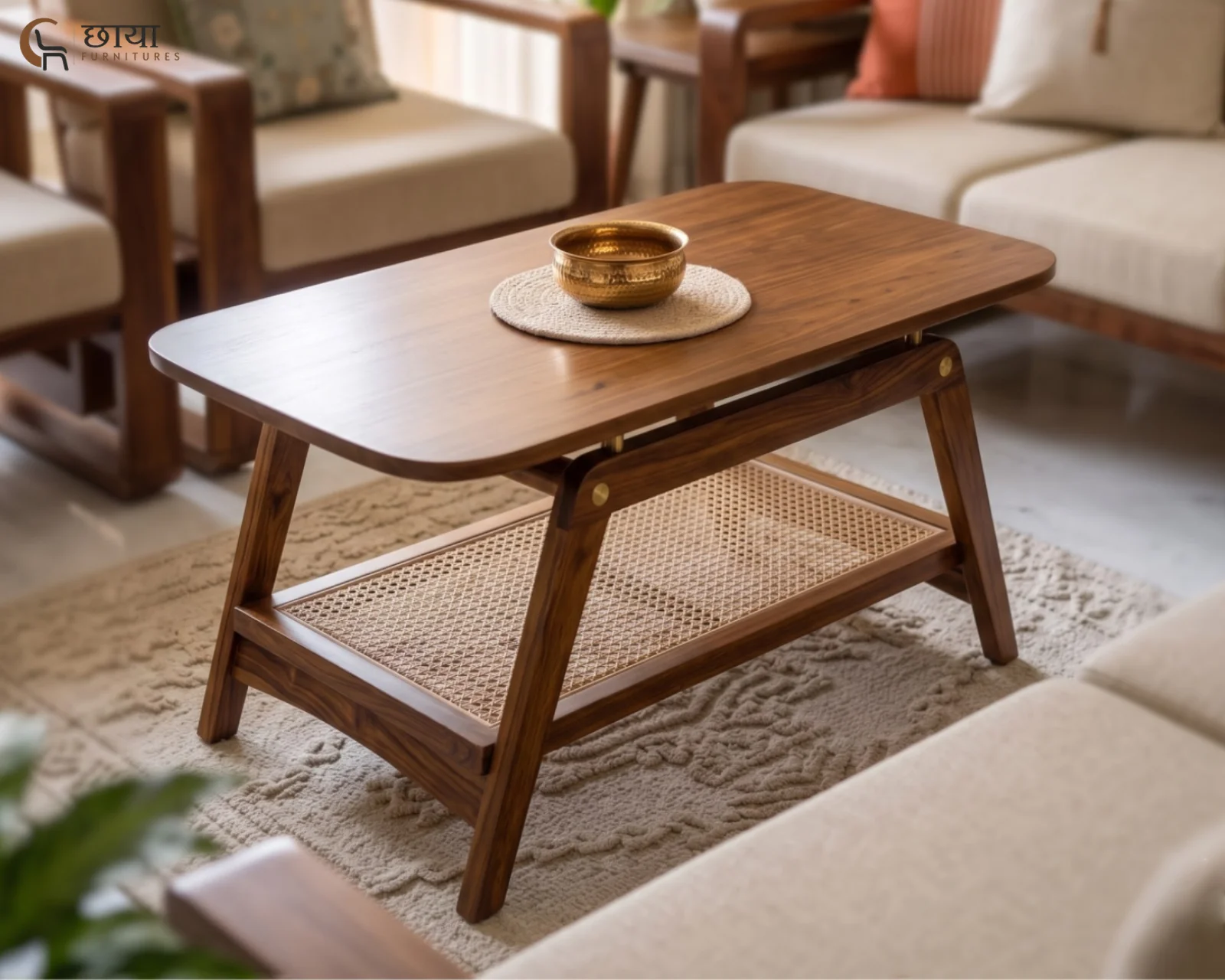 Milo Sheesham Wood Coffee Table (Teak Finish) — front 1