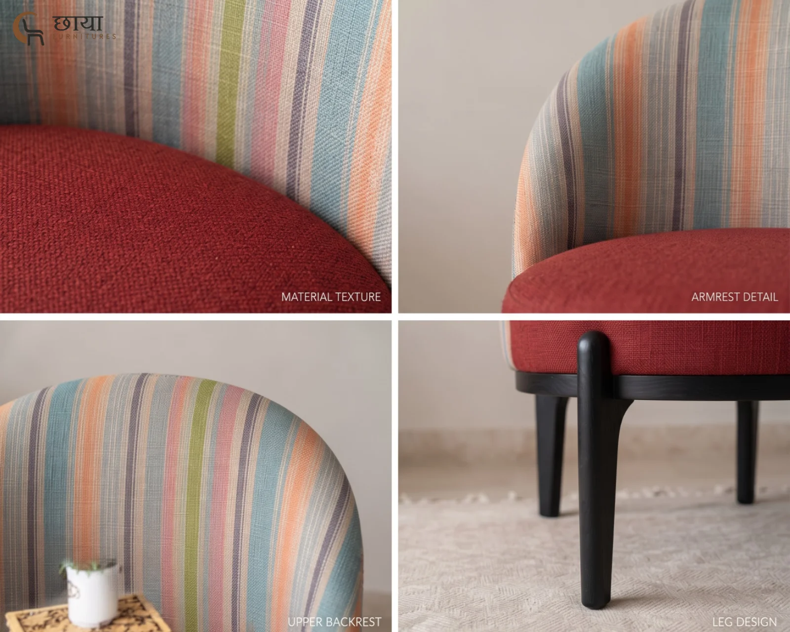 Juliet Lounge Chair (Muted Stripe, Deep Maroon) — (16)