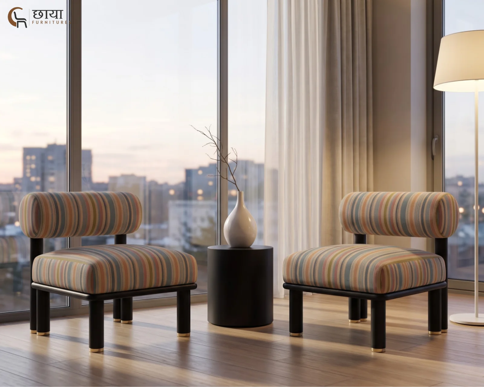 Bella Fabric Lounge Chair (Muted Stripe) — (15)