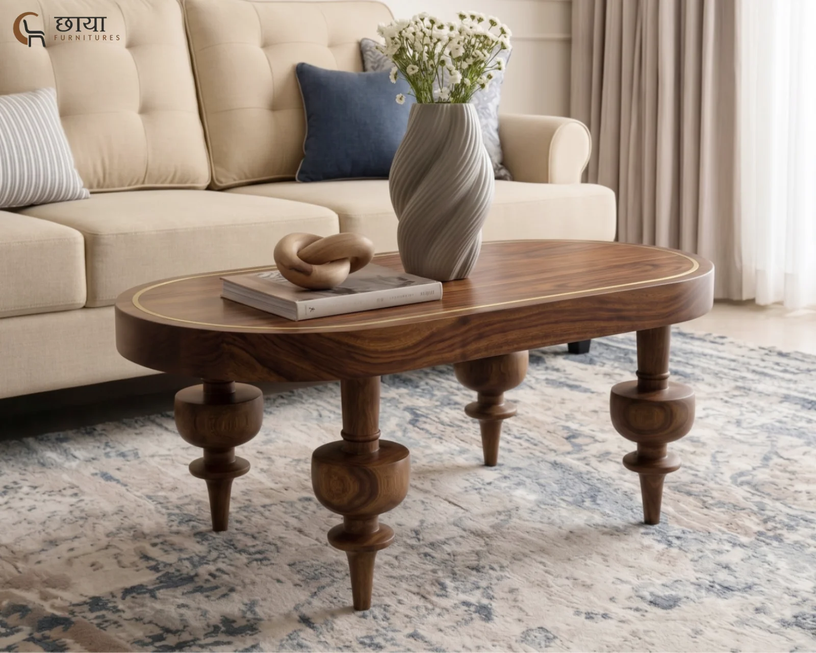 Nova Sheesham Wood Coffee Table (Teak Finish) — (5)