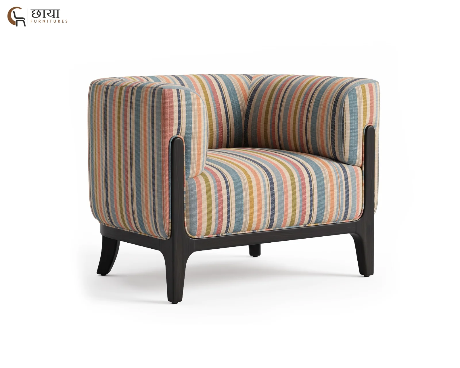 Rosie Fabric Lounge Chair (Muted Stripe) — 01