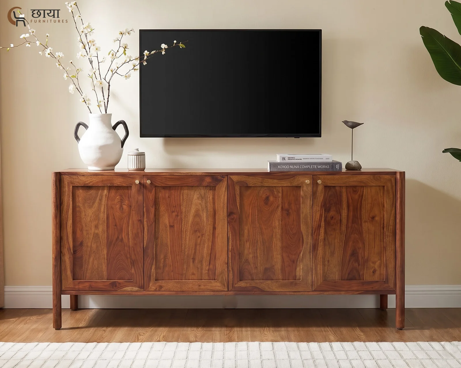 Cloud Sheesham Wood TV Unit (Teak Finish) — 08