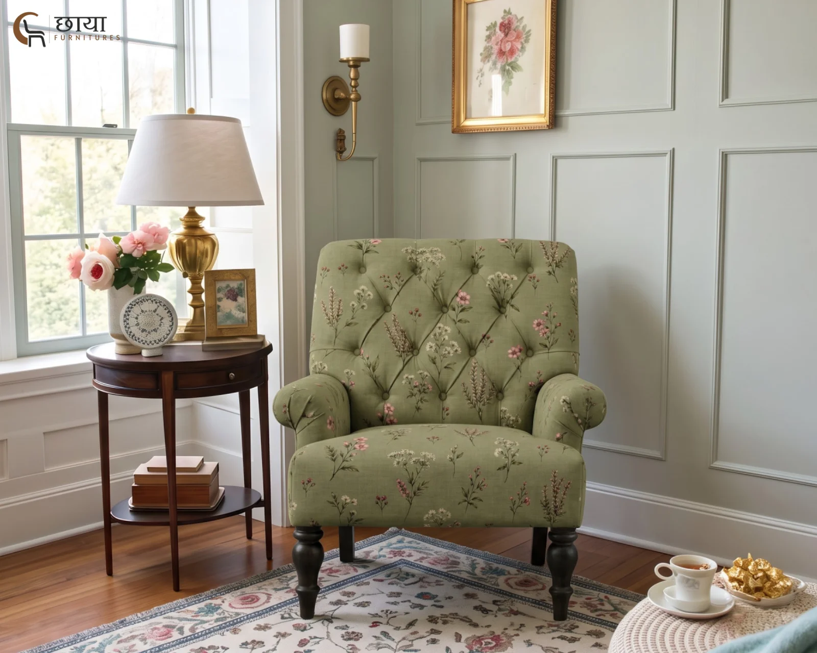 Willow Wingback Chair (Flora Green) — (4)