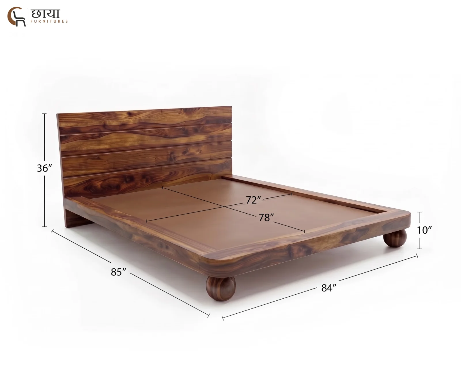 Florian Low Floor Bed Without Storage (King Size, Teak Finish) — king
