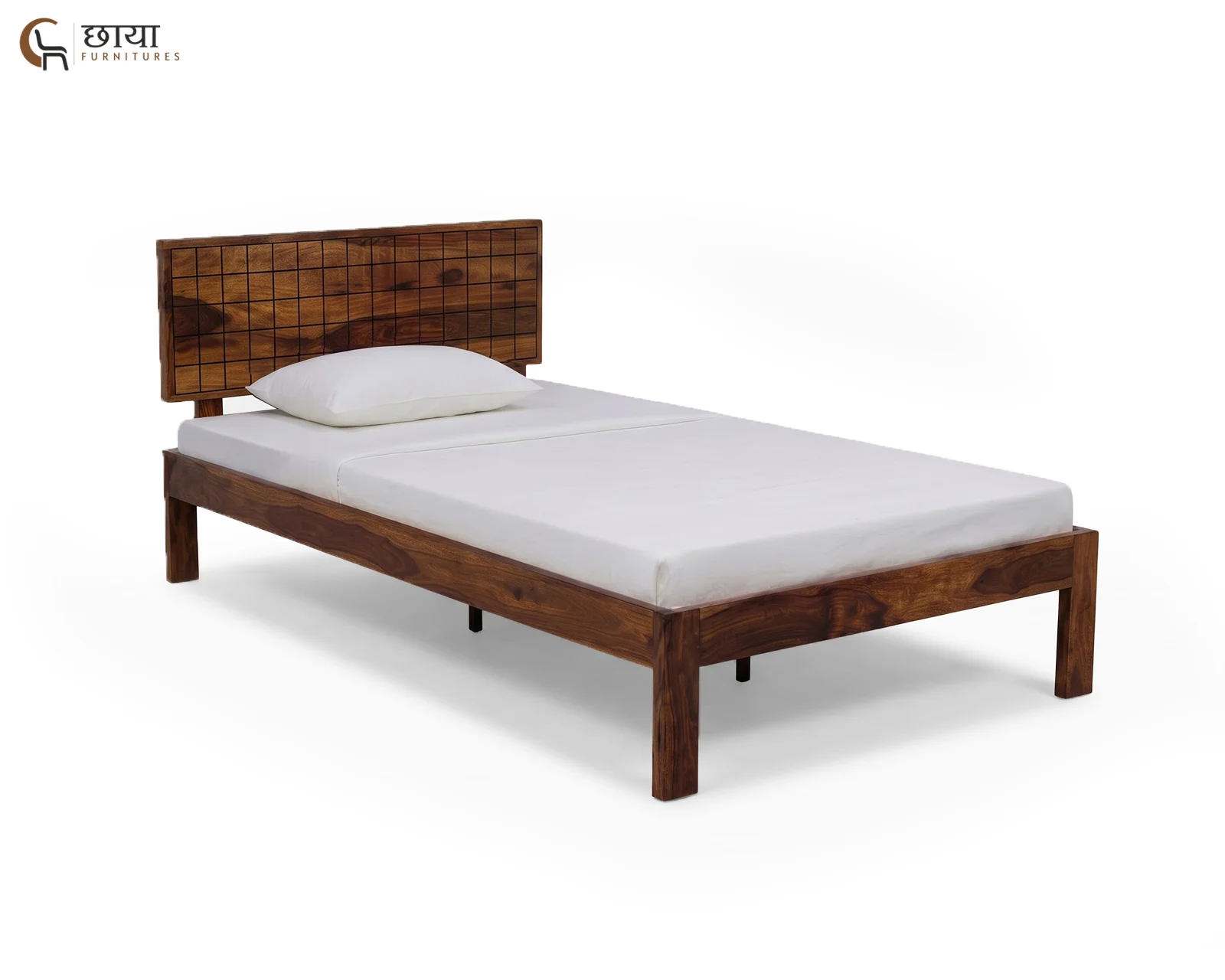 Denver Sheesham Wood Single Bed Without Storage (Honey Finish) — 06