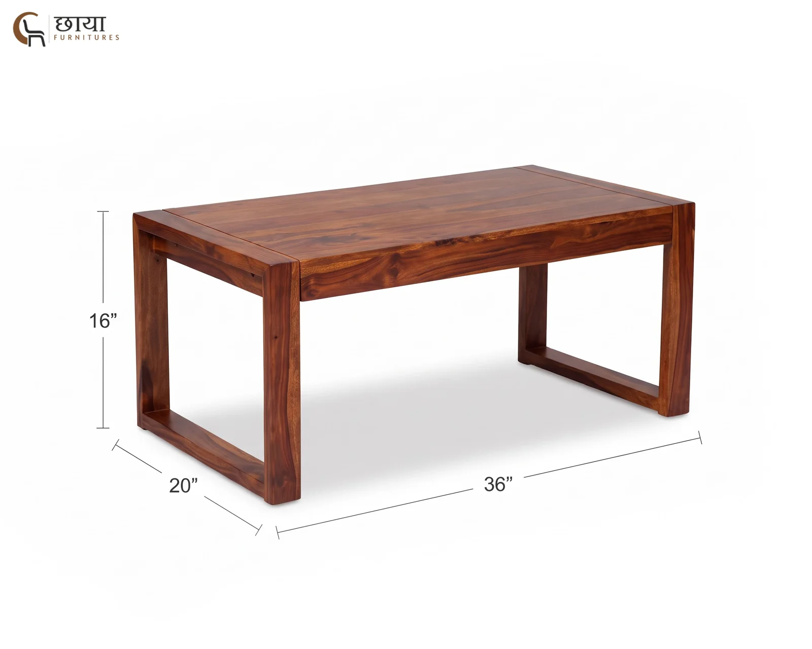 Cove Sheesham Wood Coffee Table (Honey Finish) — dim 2