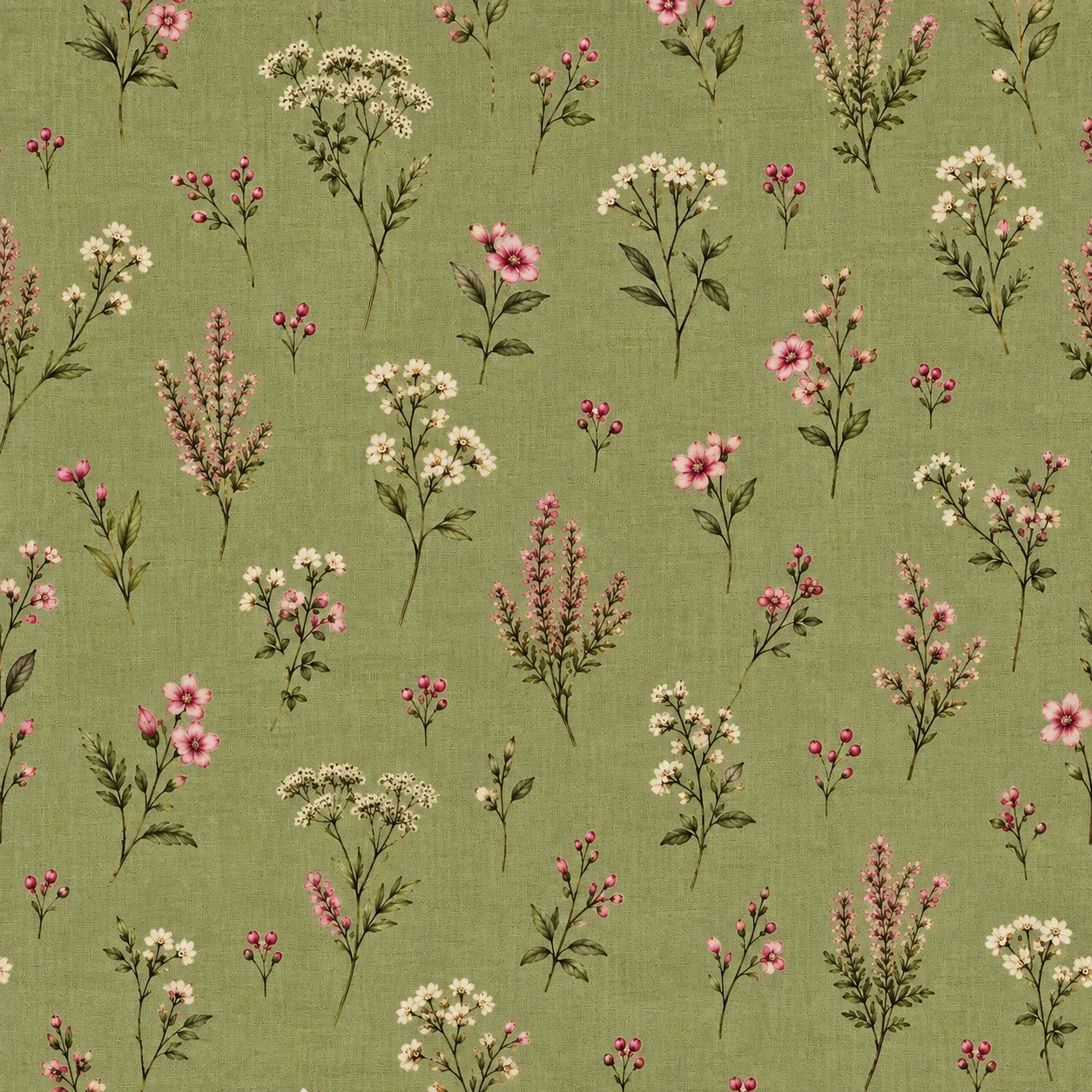 Olive Wingback Chair (Flora Green) — Vintage Wildflower Linen Pattern