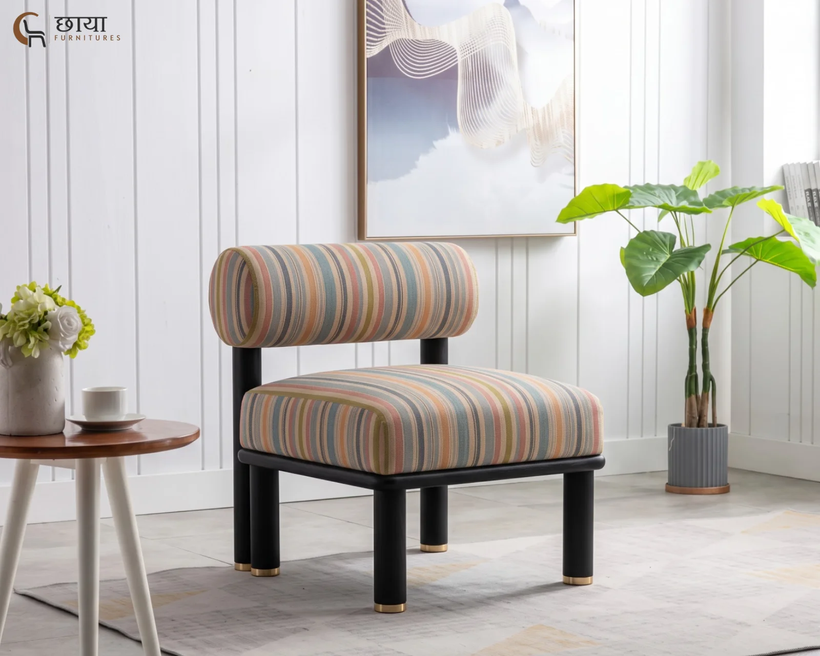 Bella Fabric Lounge Chair (Muted Stripe) — front 1