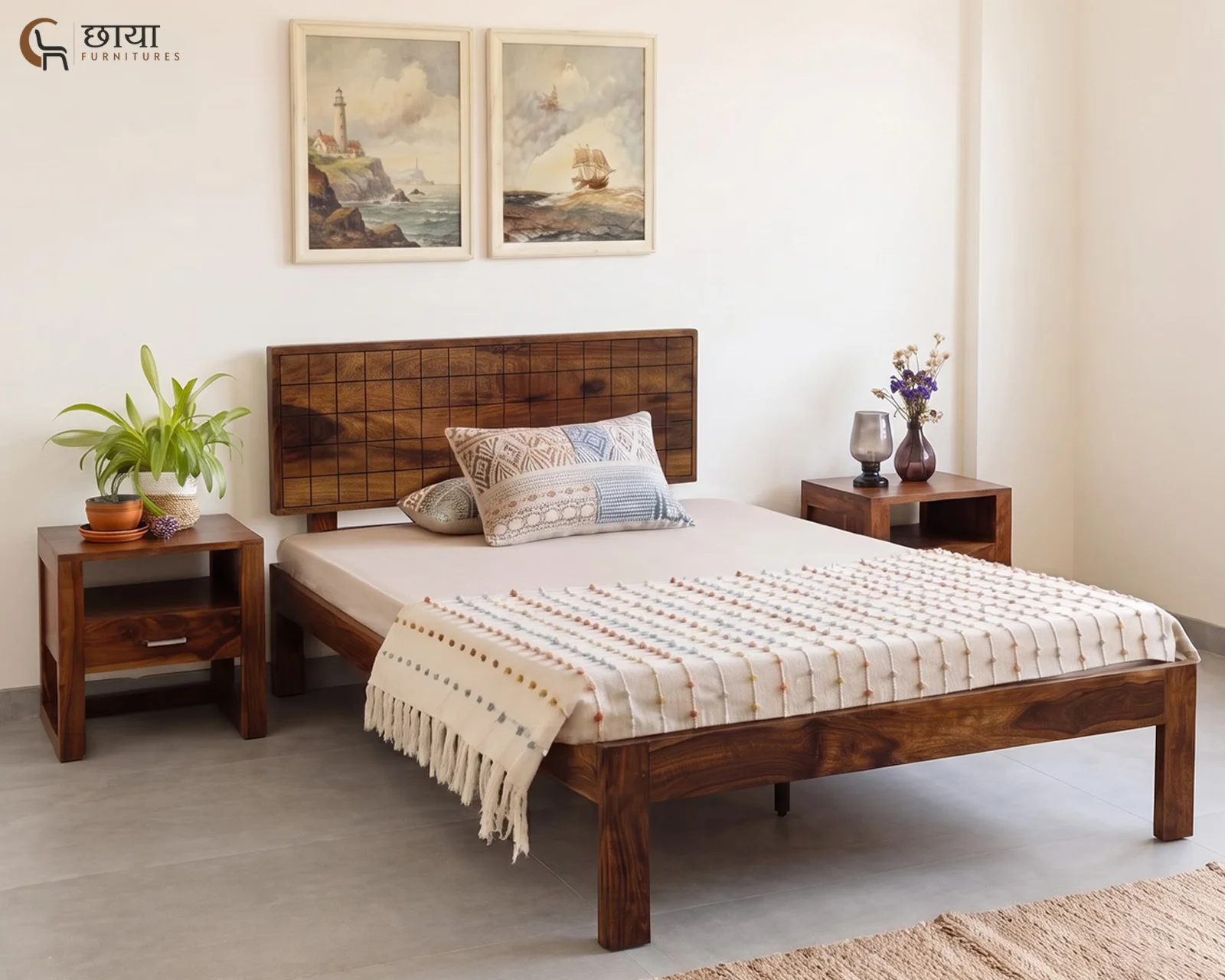 Denver Sheesham Wood Single Bed Without Storage (Honey Finish) — front