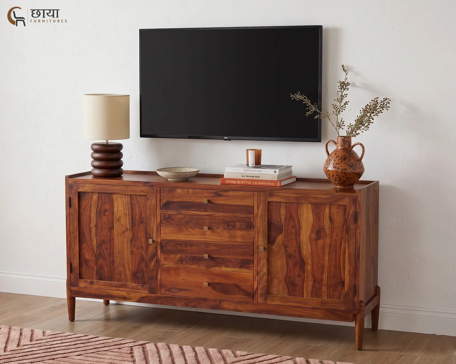 Alba Sheesham Wood TV Unit (Honey Finish) — front tv