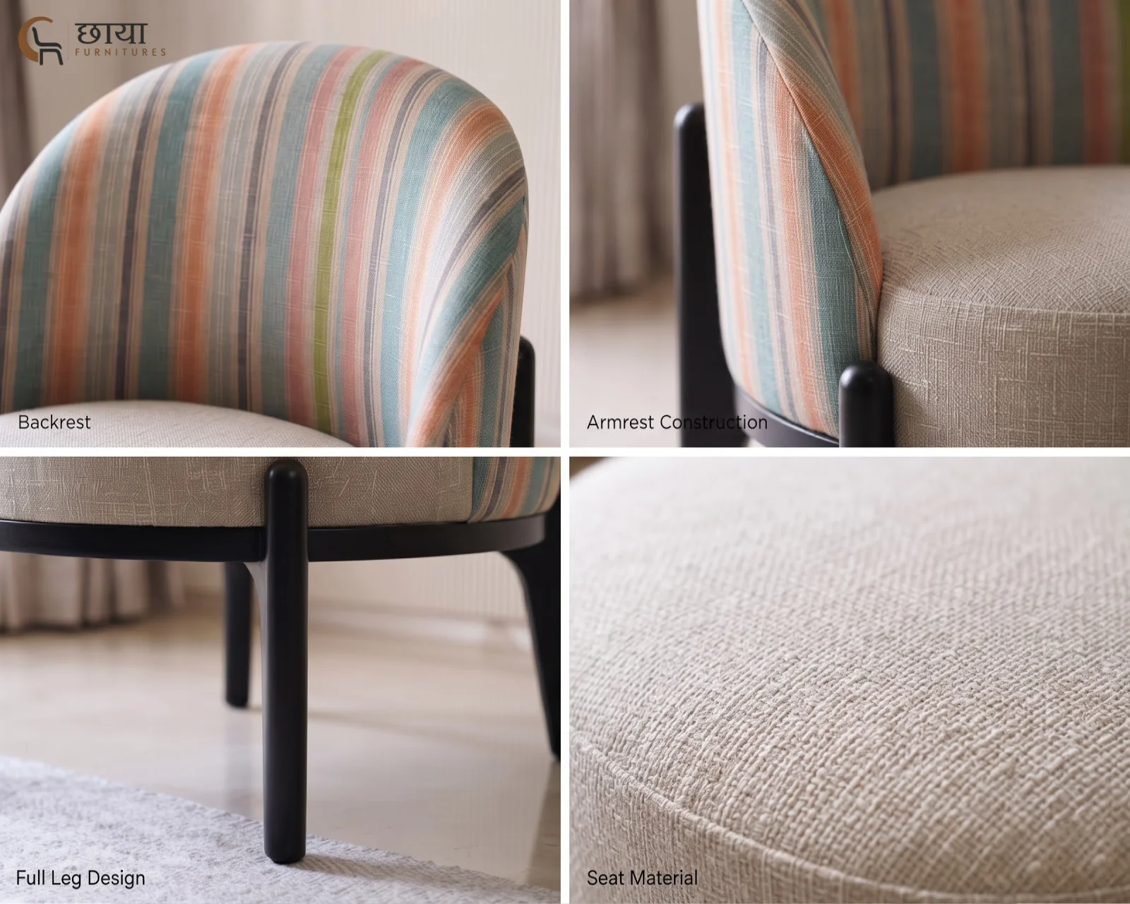 Juliet Lounge Chair (Muted Stripe, Neutral Beige) — (22)