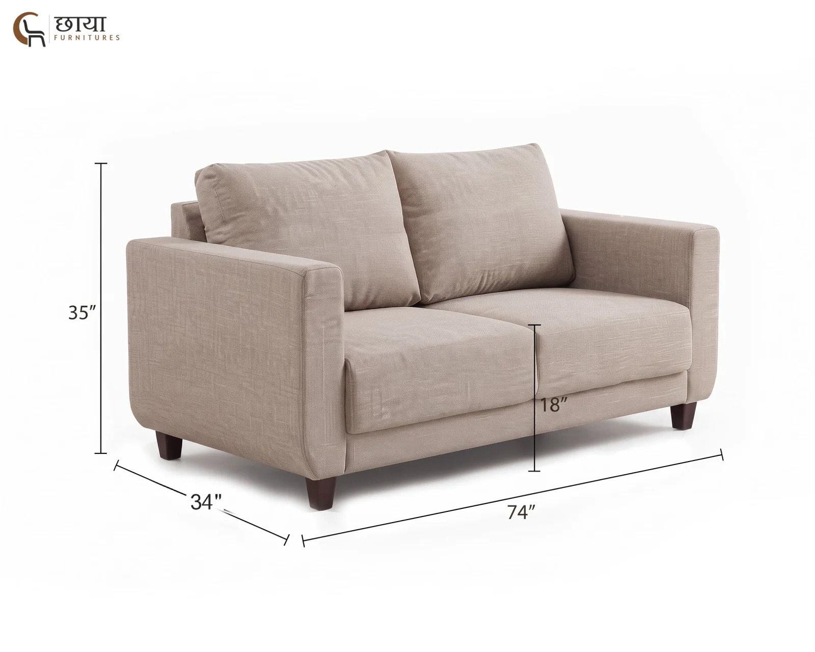 Hazel 3 Seater Fabric Sofa (Neutral Beige) — dim