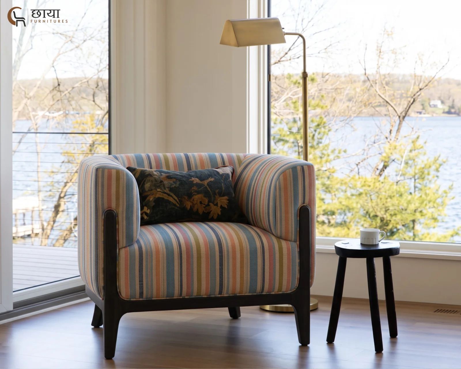 Rosie Fabric Lounge Chair (Muted Stripe) — front