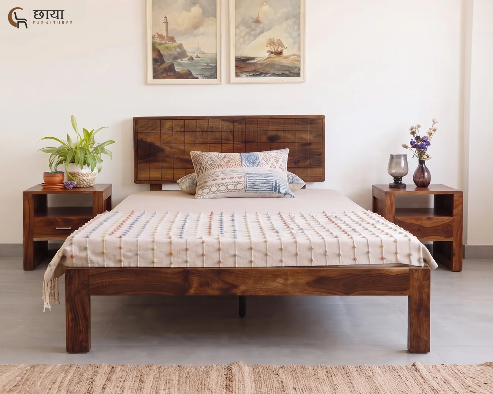 Denver Sheesham Wood Single Bed Without Storage (Honey Finish) — 07