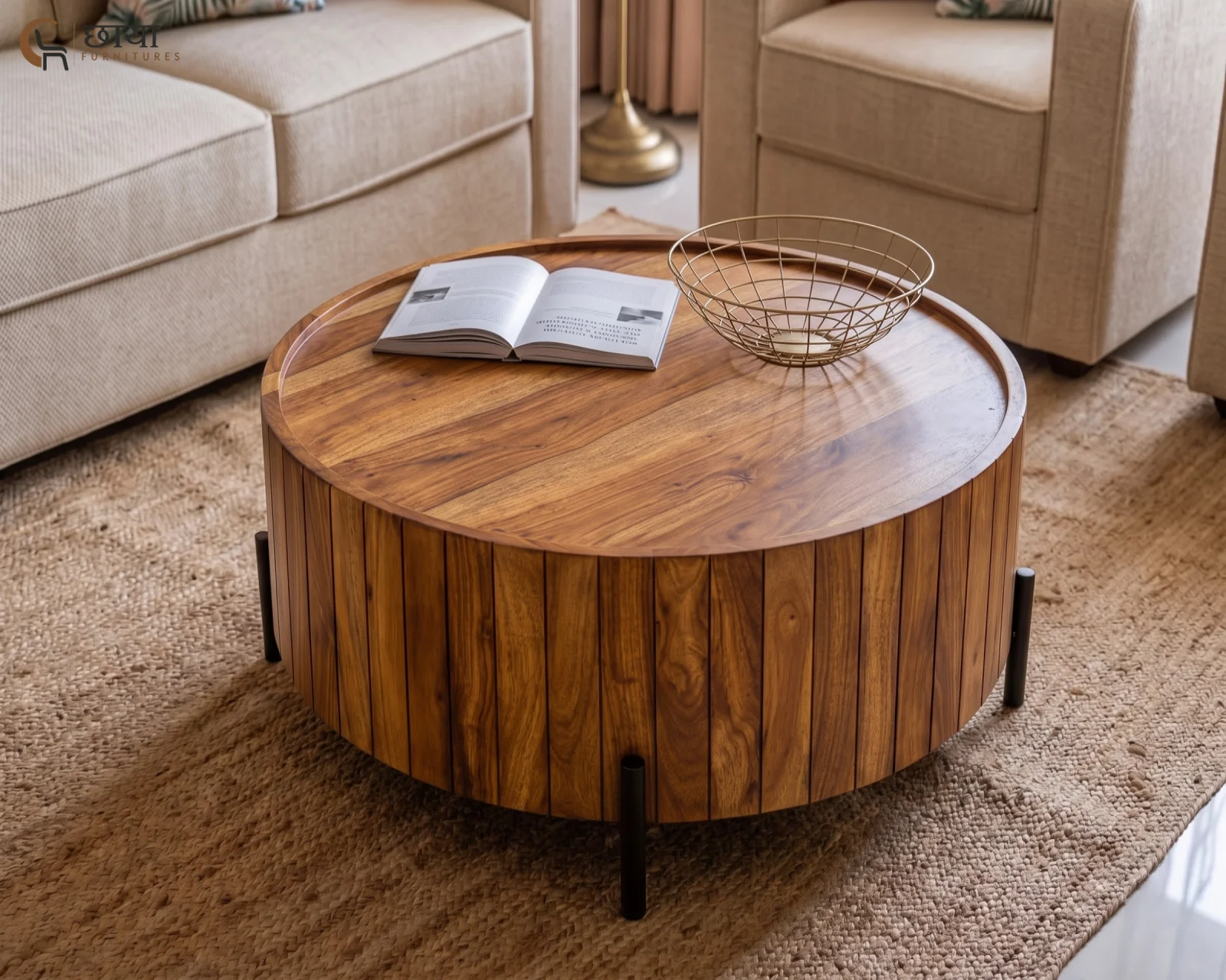 Sterling Sheesham Wood Coffee Table (Honey Finish) — front (2)
