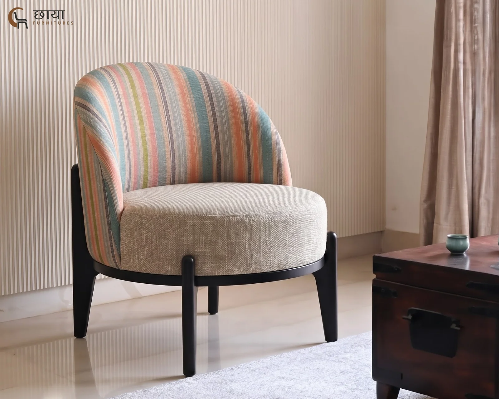 Juliet Lounge Chair (Muted Stripe, Neutral Beige) — front