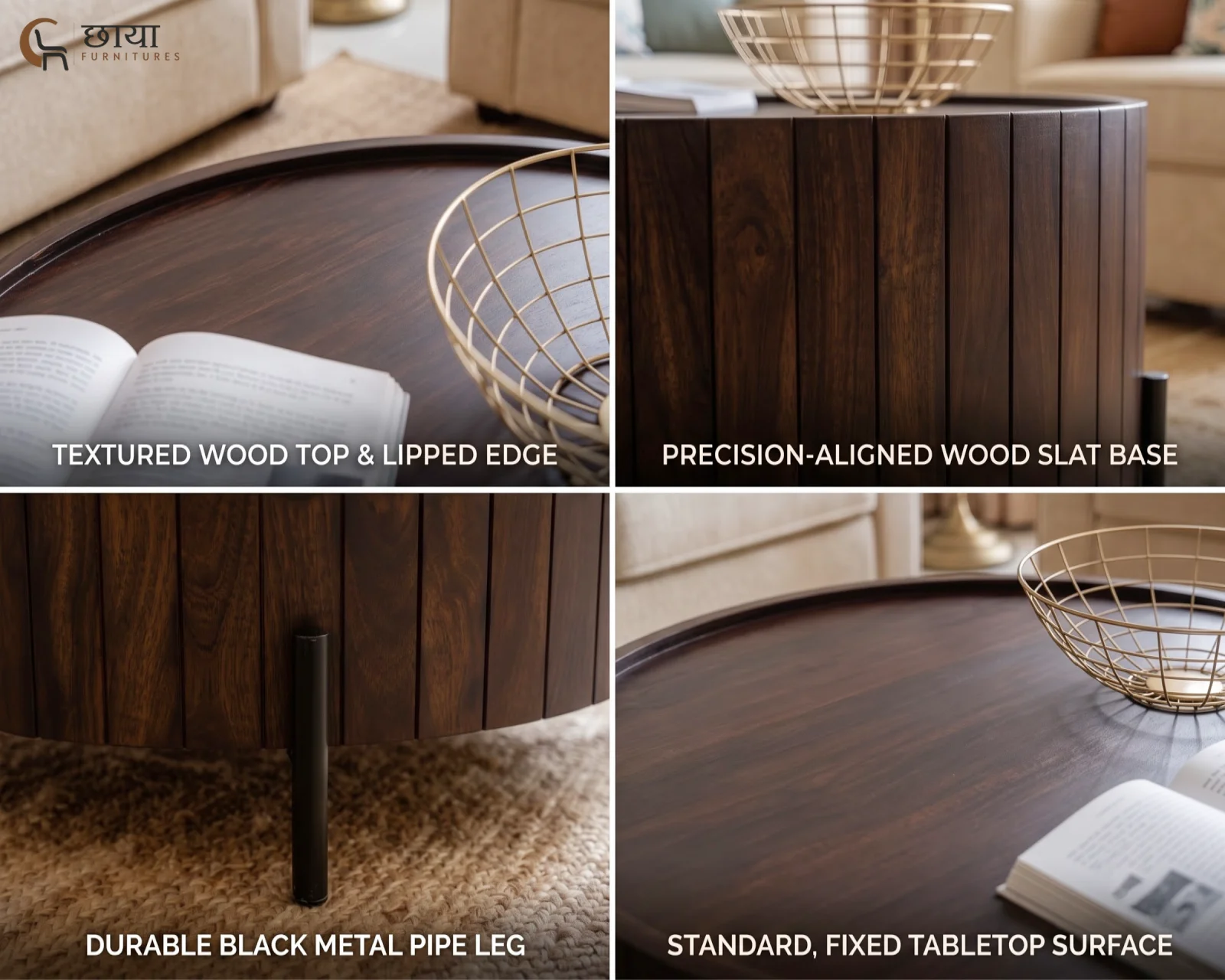 Sterling Sheesham Wood Coffee Table (Walnut Finish) — front (4)