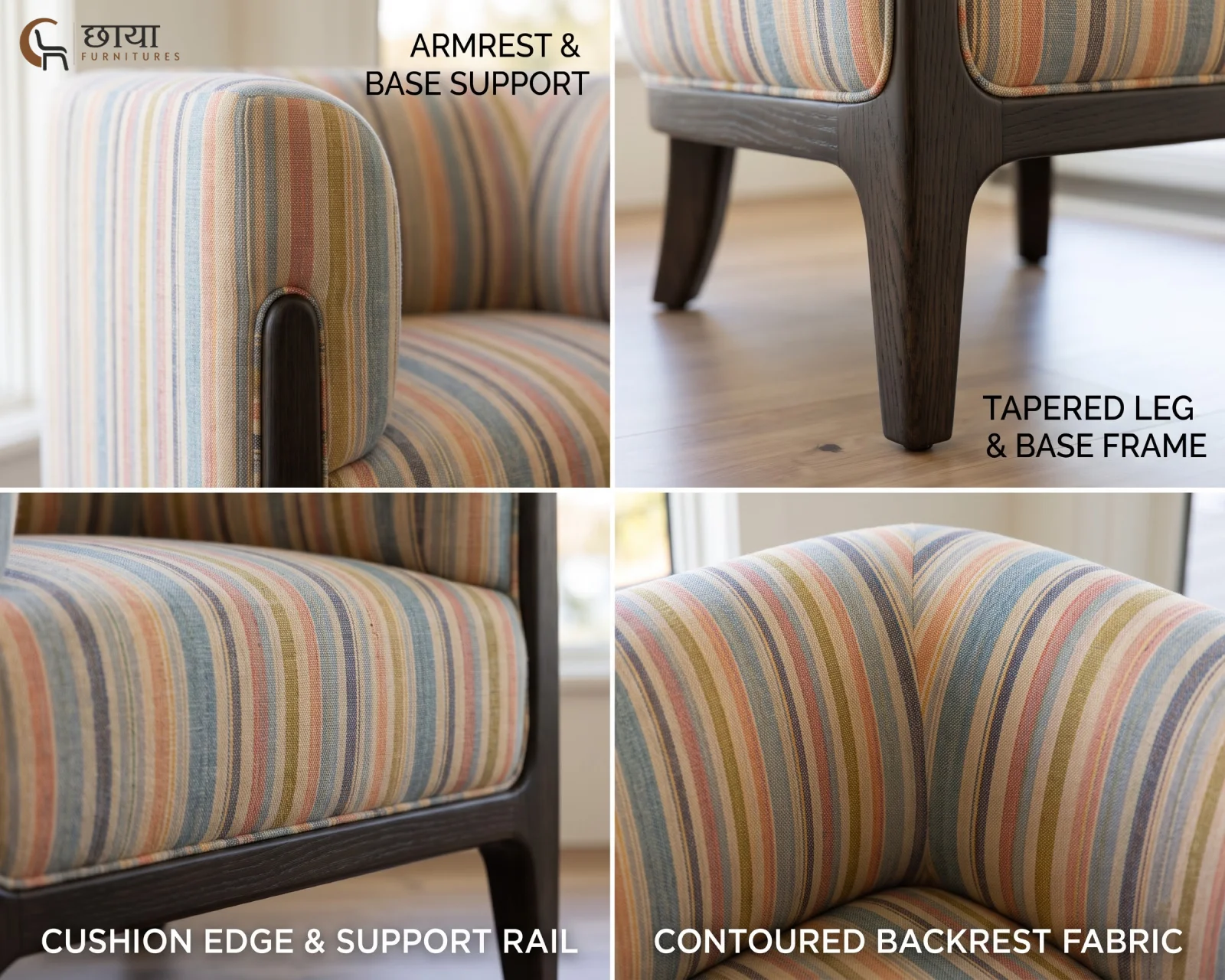 Rosie Fabric Lounge Chair (Muted Stripe) — (6)