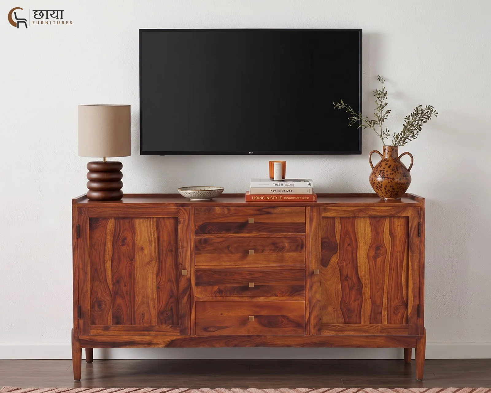 Alba Sheesham Wood TV Unit (Honey Finish) — 13